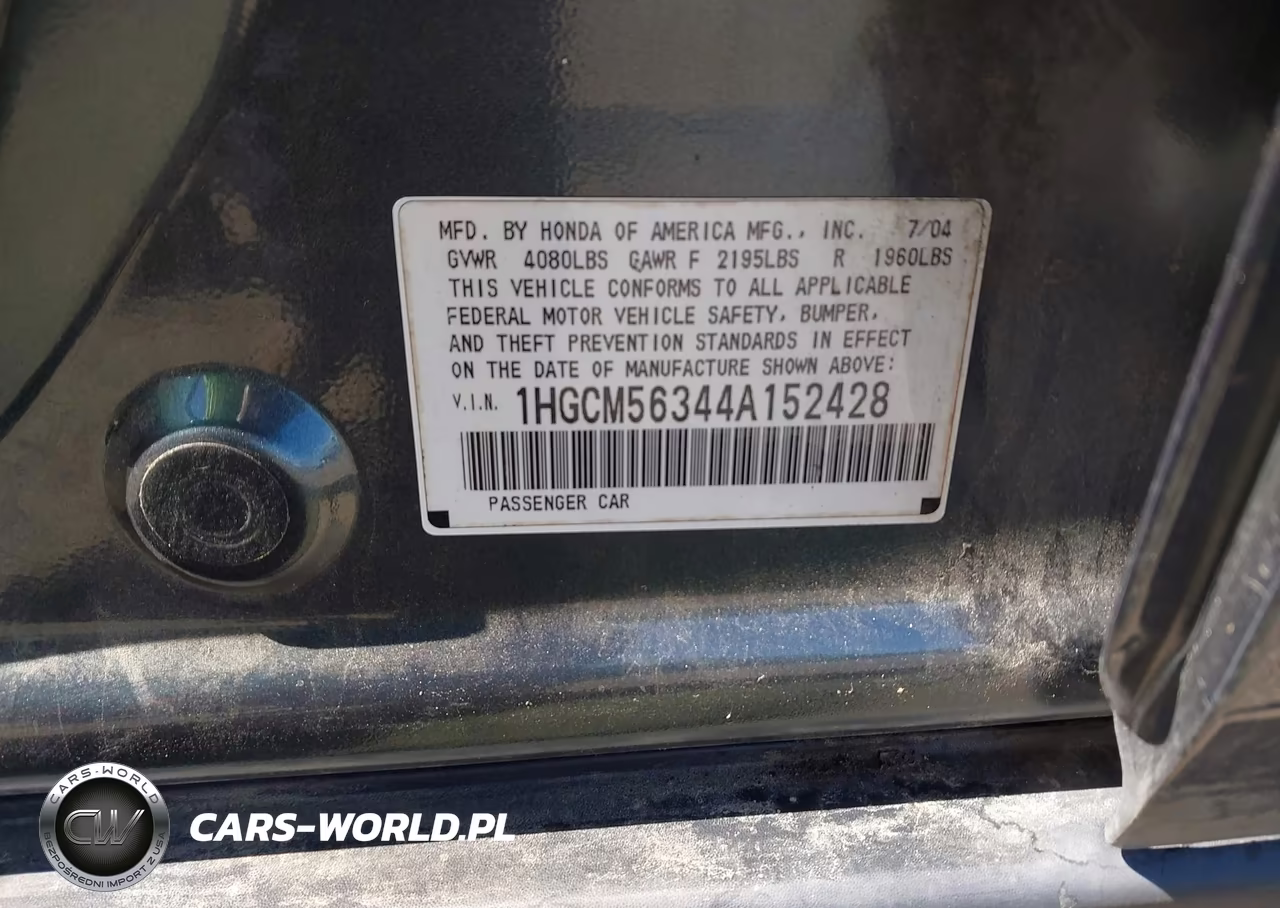 2004 Honda Accord 2.4 Lx VIN:1HGCM56344A152428 - 9