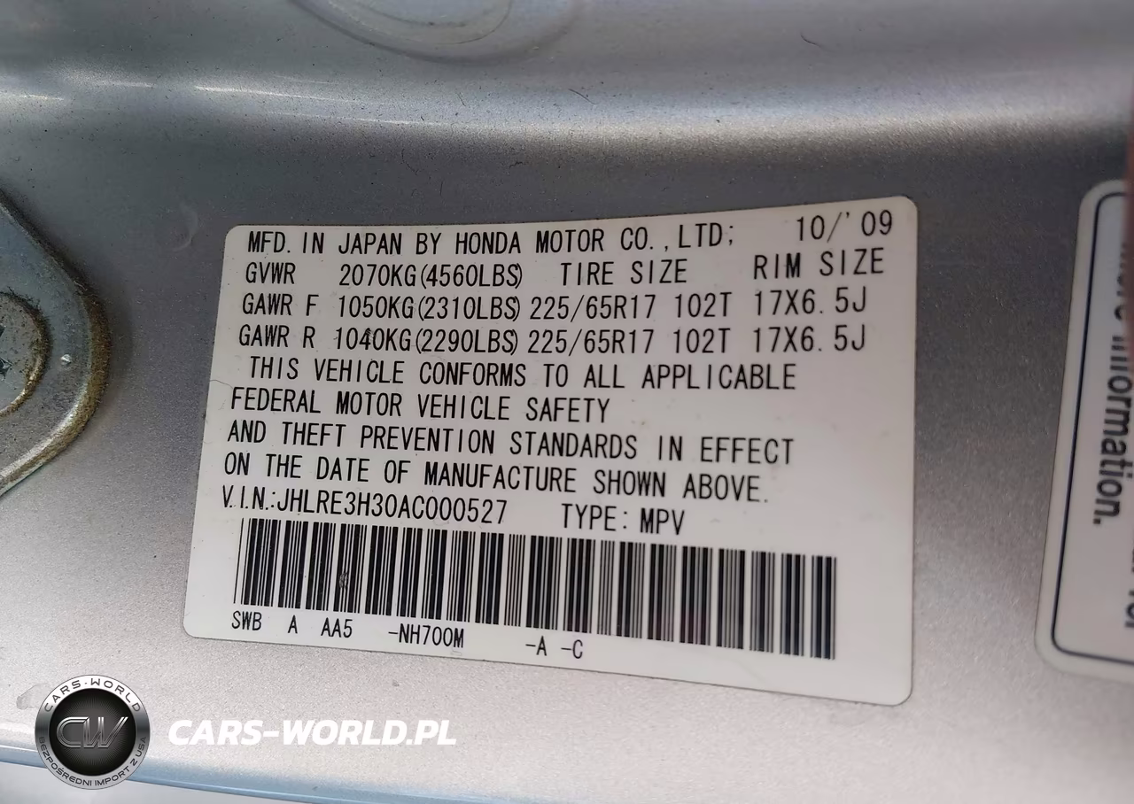 2010 Honda Cr-V Lx VIN:JHLRE3H30AC000527 - 9