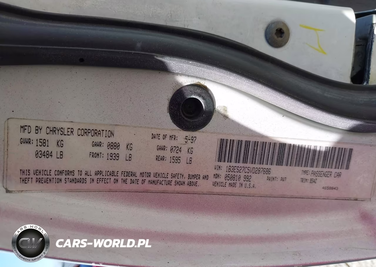1997 Dodge Neon Base Competition VIN:1B3ES27C5VD287686 - 9