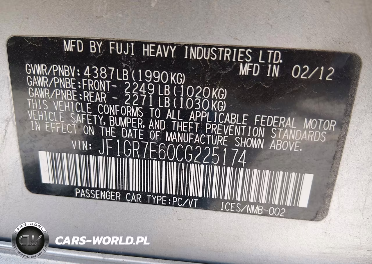 2012 Subaru Impreza Wrx VIN:JF1GR7E60CG225174 - 9