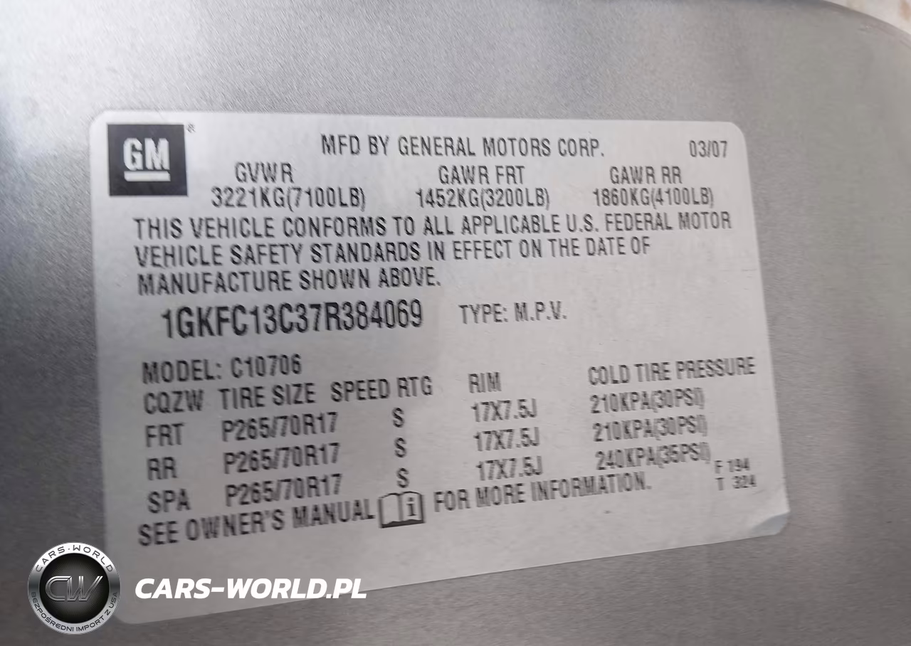 2007 GMC Yukon Sle VIN:1GKFC13C37R384069 - 9