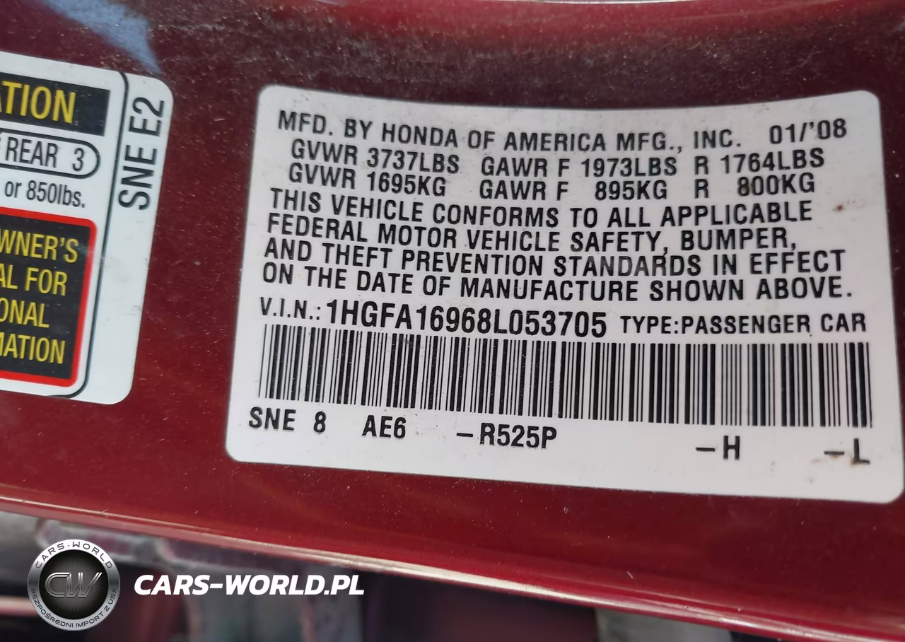 2008 Honda Civic Ex-L VIN:1HGFA16968L053705 - 9