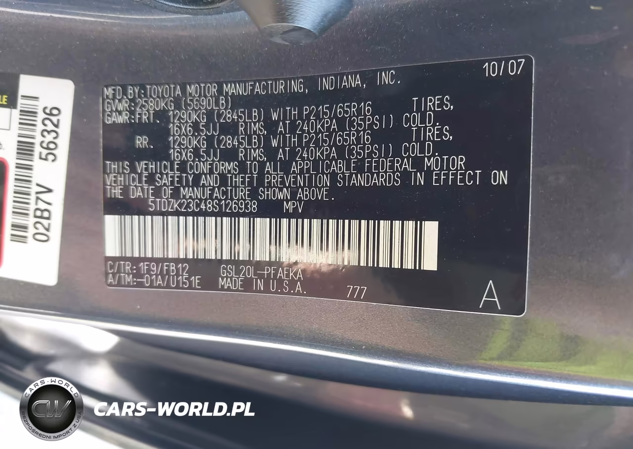 2008 Toyota Sienna Ce VIN:5TDZK23C48S126938 - 9