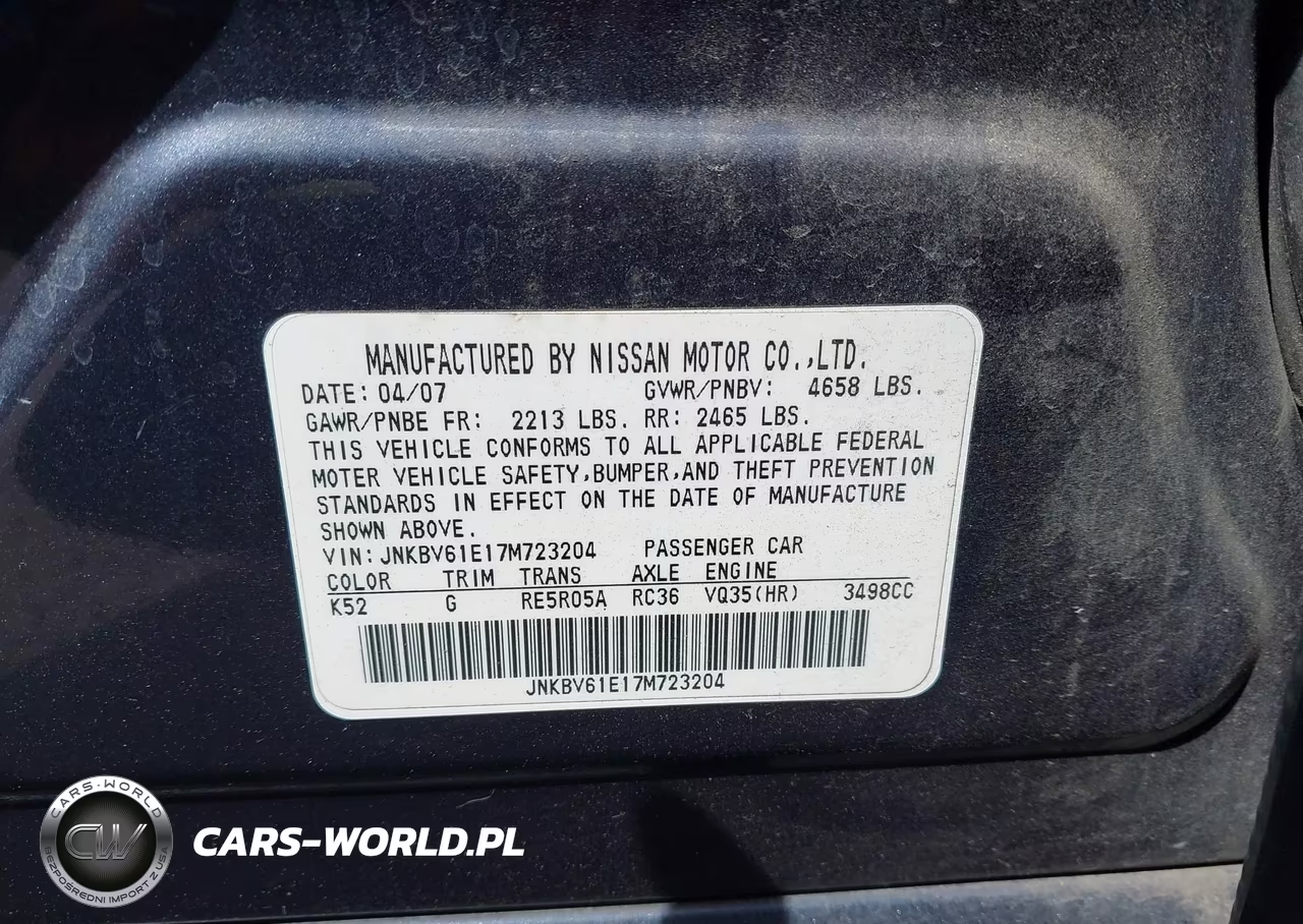 2007 Infiniti G35 Sport VIN:JNKBV61E17M723204 - 9