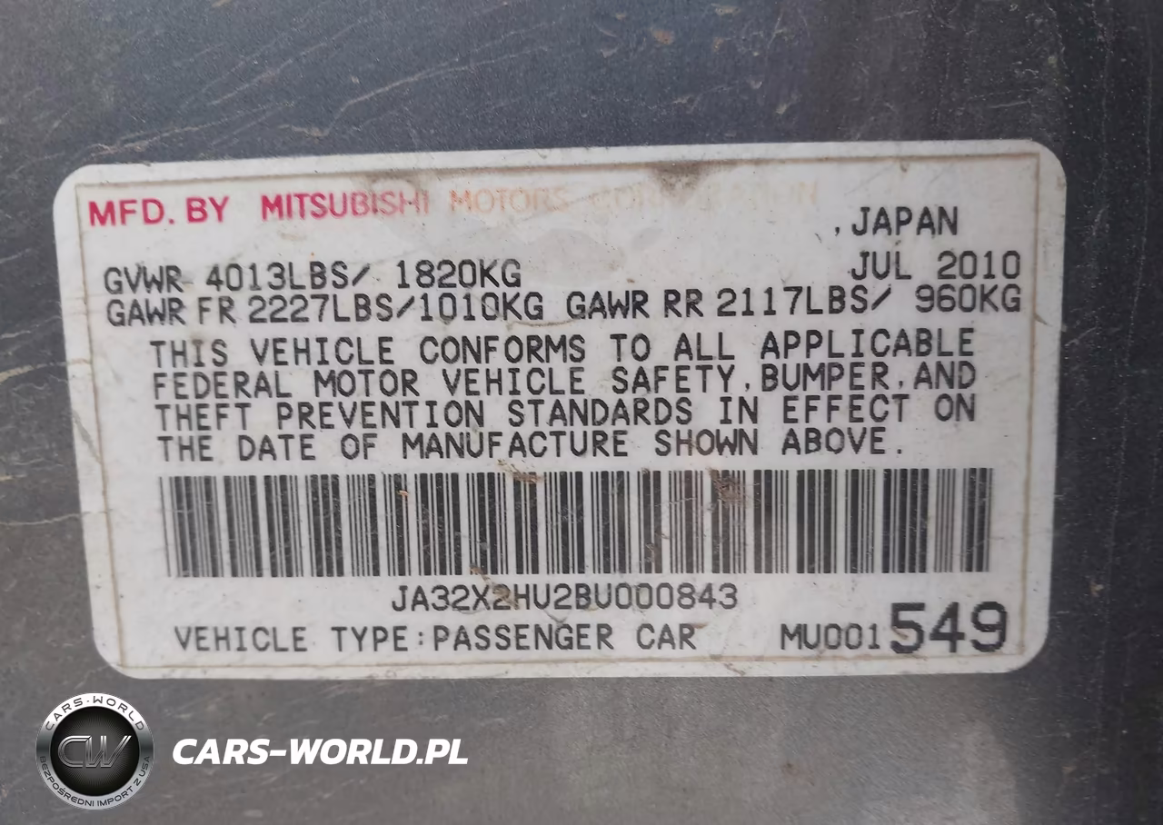 2011 Mitsubishi Lancer Sportback Es VIN:JA32X2HU2BU000843 - 9