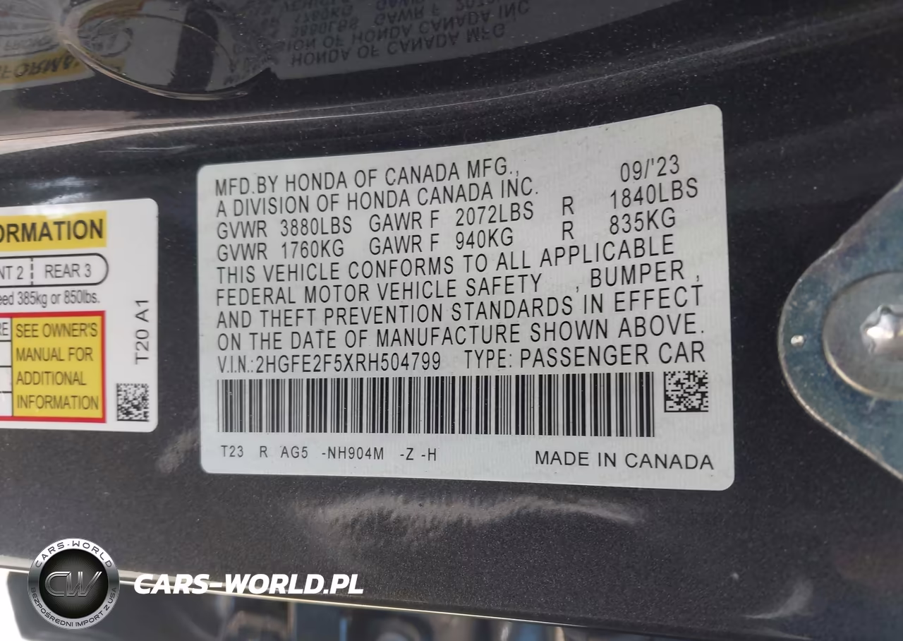 2024 Honda Civic Sport VIN:2HGFE2F5XRH504799 - 9