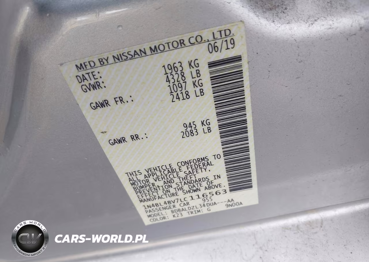2020 Nissan Altima S Fwd VIN:1N4BL4BV7LC116563 - 9