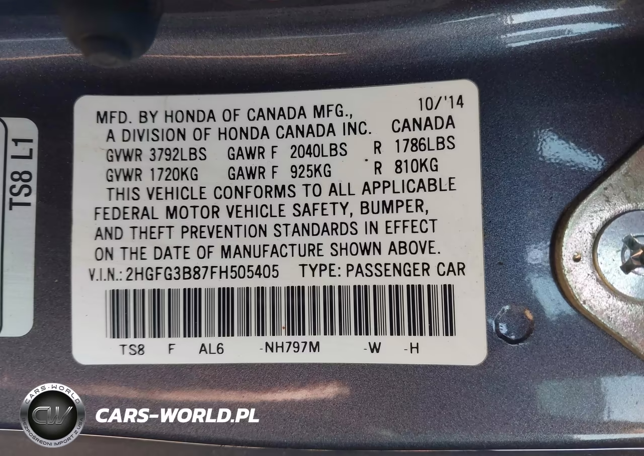 2015 Honda Civic Ex VIN:2HGFG3B87FH505405 - 9