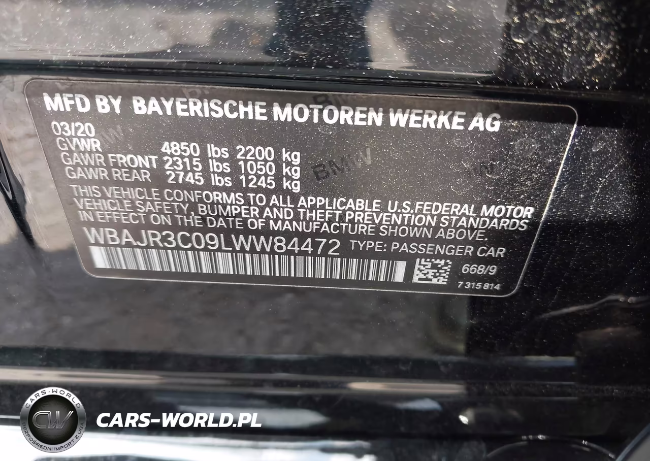 2020 BMW 530I VIN:WBAJR3C09LWW84472 - 9