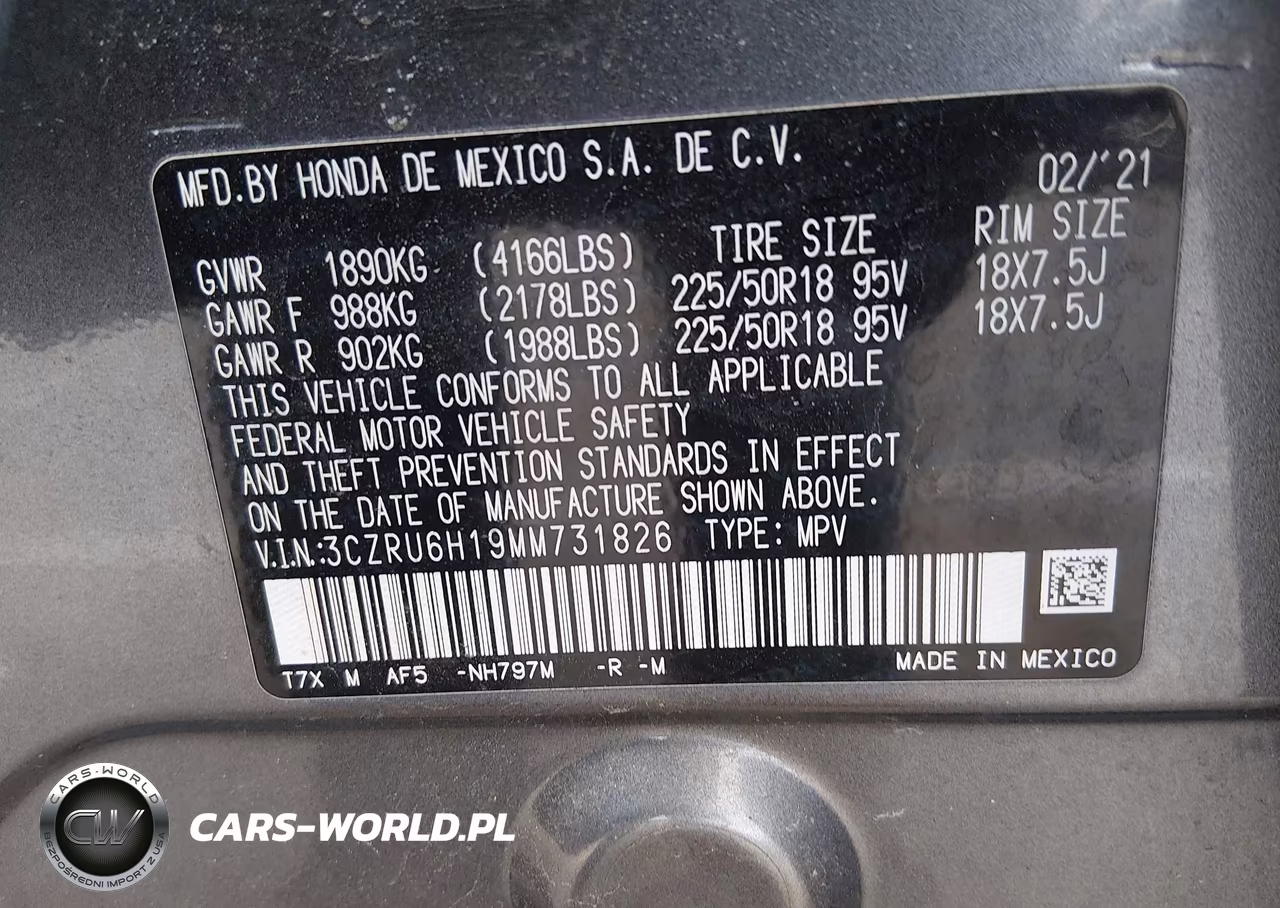 2021 Honda Hr-V Awd Sport VIN:3CZRU6H19MM731826 - 9