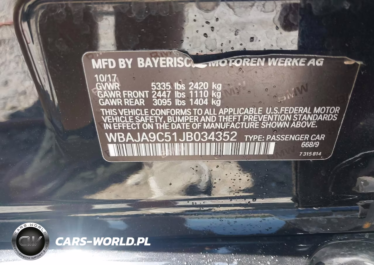 2018 BMW 530E Iperformance VIN:WBAJA9C51JB034352 - 9