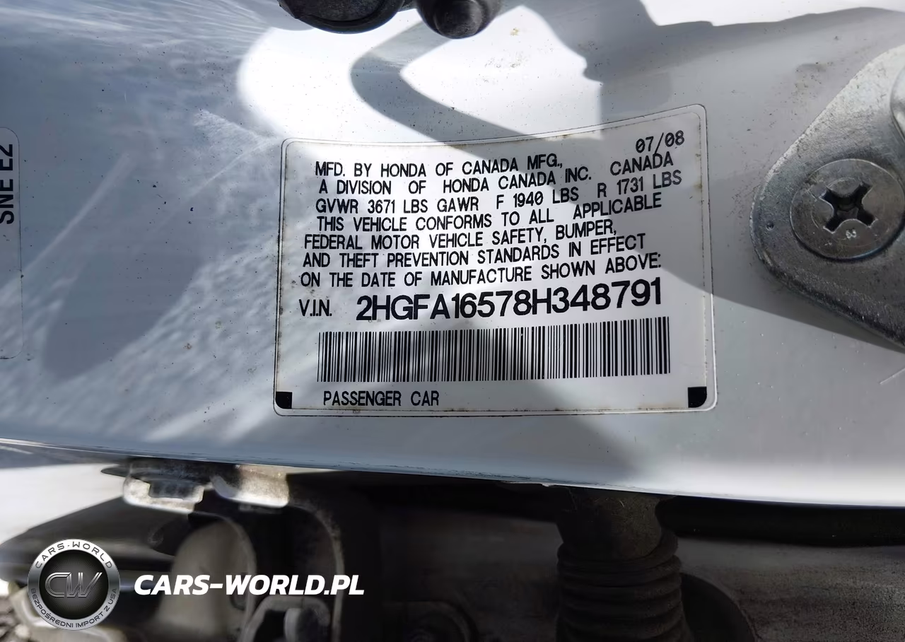 2008 Honda Civic Lx VIN:2HGFA16578H348791 - 9