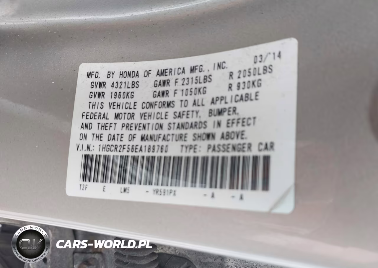 2014 Honda Accord Sport VIN:1HGCR2F56EA189760 - 9