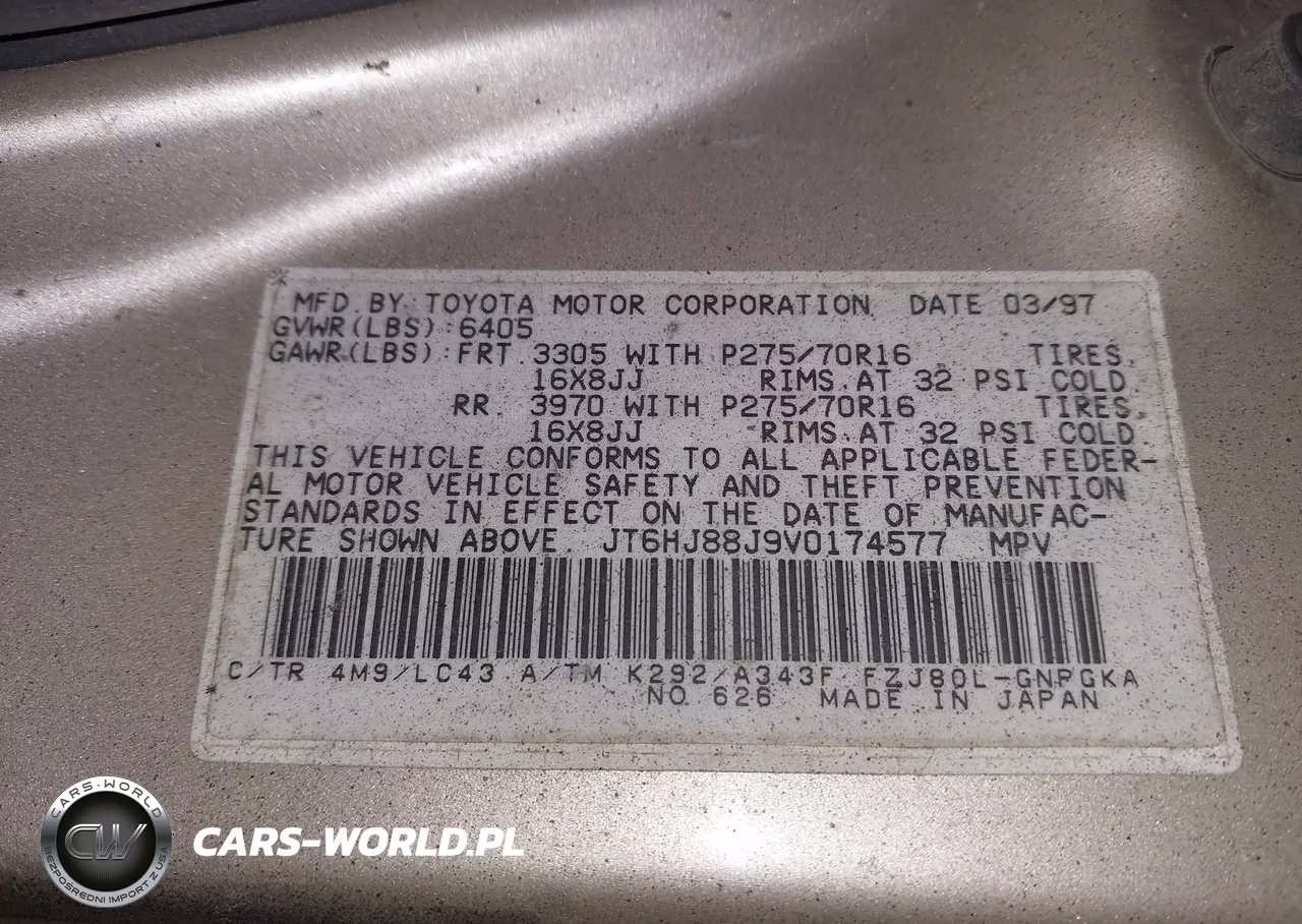 1997 Lexus Lx 450 VIN:JT6HJ88J9V0174577 - 9