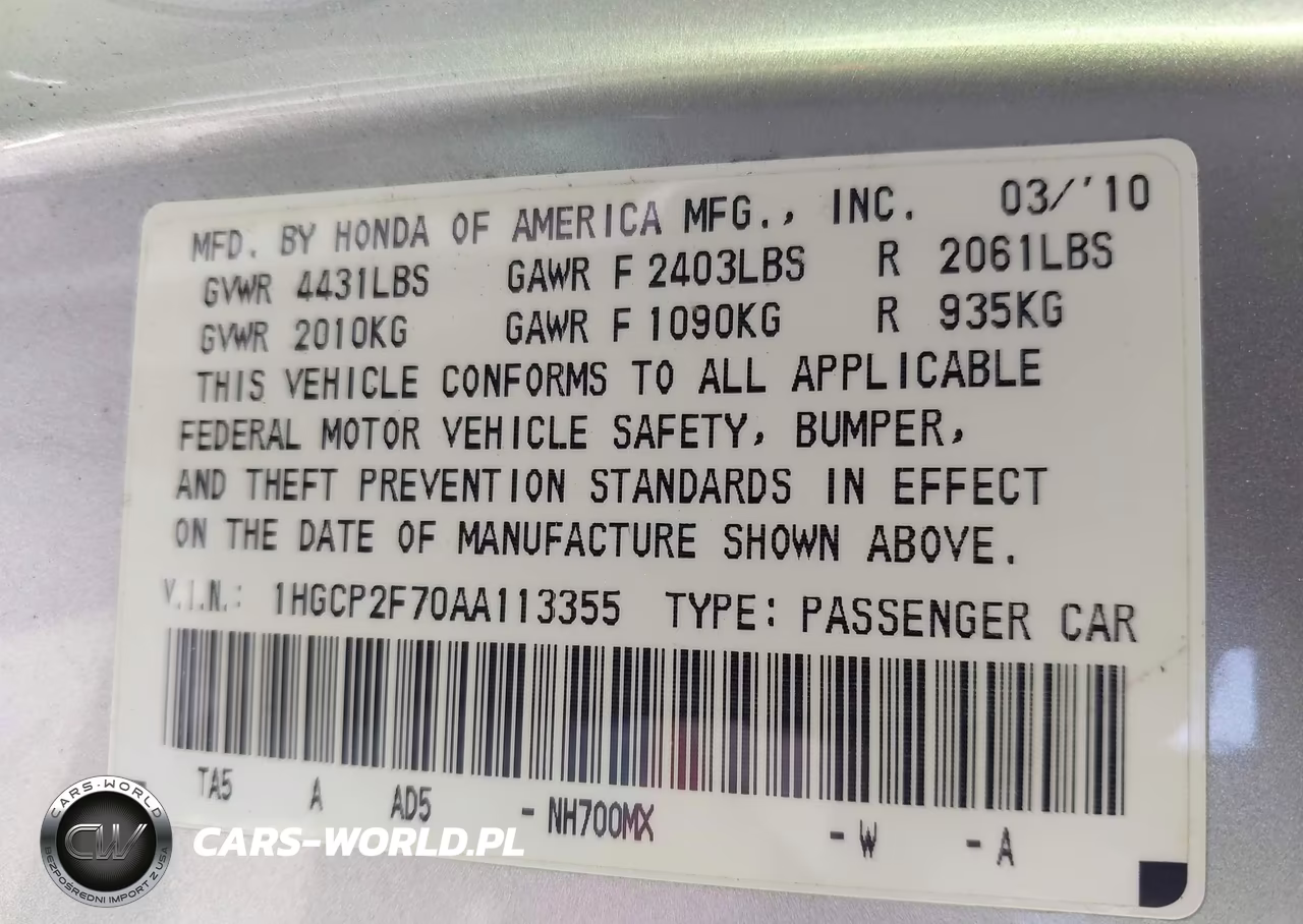 2010 Honda Accord 2.4 Ex VIN:1HGCP2F70AA113355 - 9