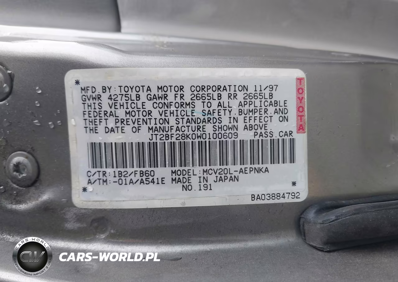 1998 Toyota Camry Le V6 VIN:JT2BF28K0W0100609 - 9