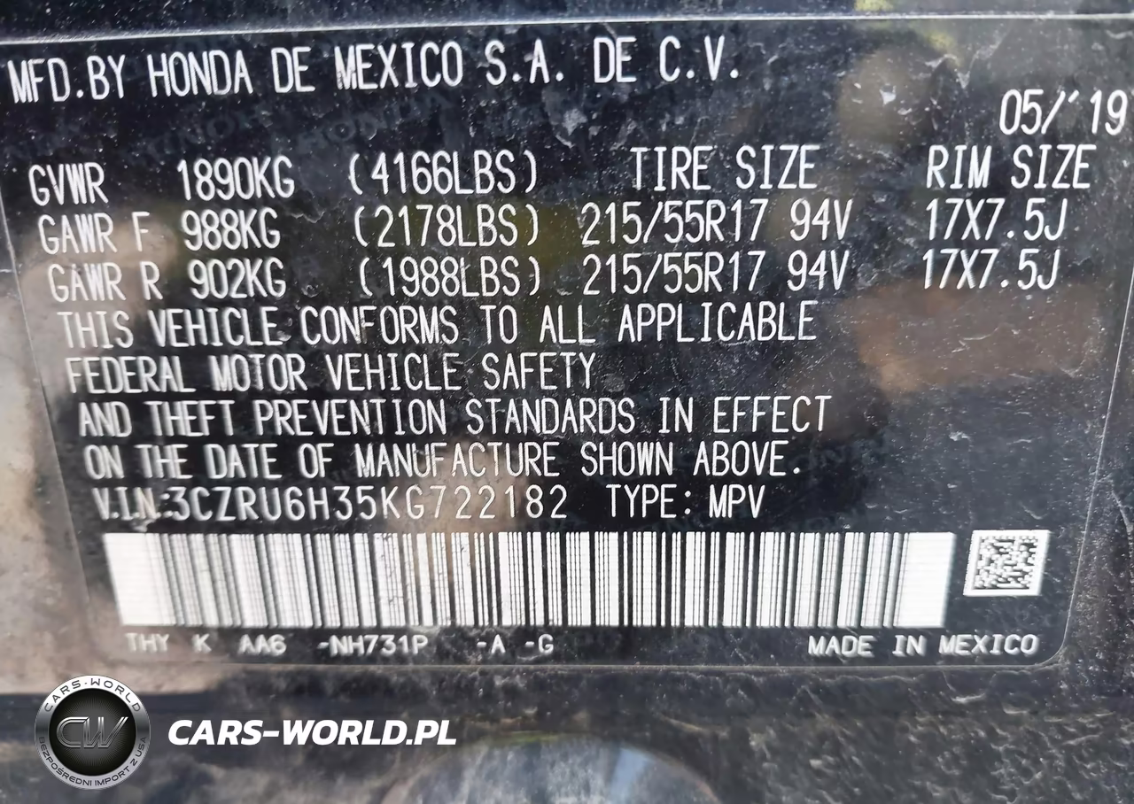2019 Honda Hr-V Lx VIN:3CZRU6H35KG722182 - 9