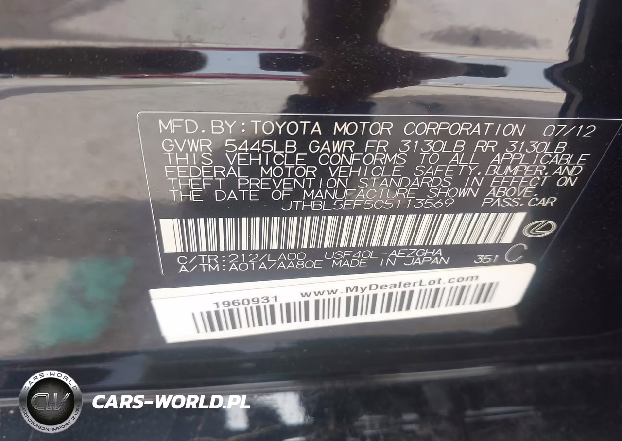 2012 Lexus Ls 460 VIN:JTHBL5EF5C5113569 - 9
