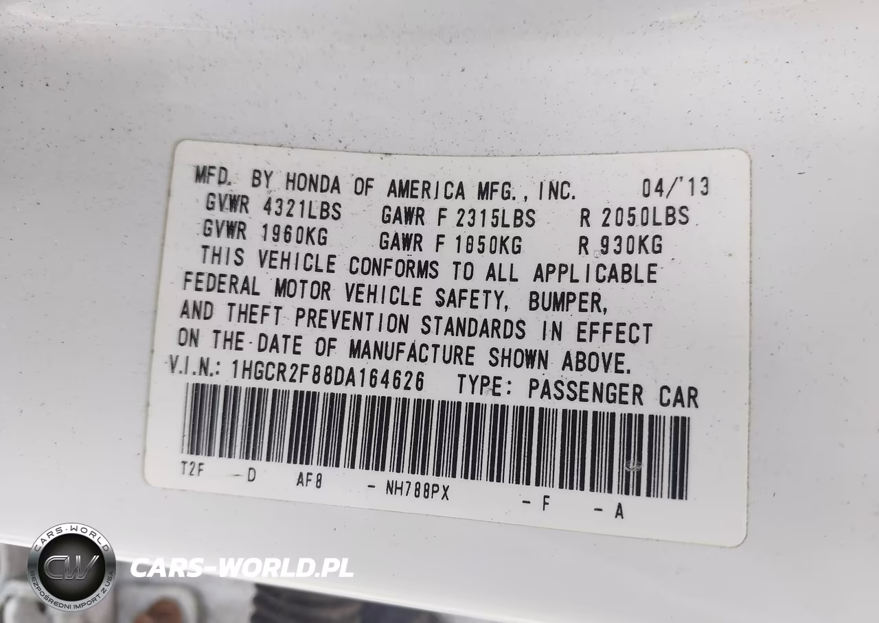 2013 Honda Accord Ex-L VIN:1HGCR2F88DA164626 - 9