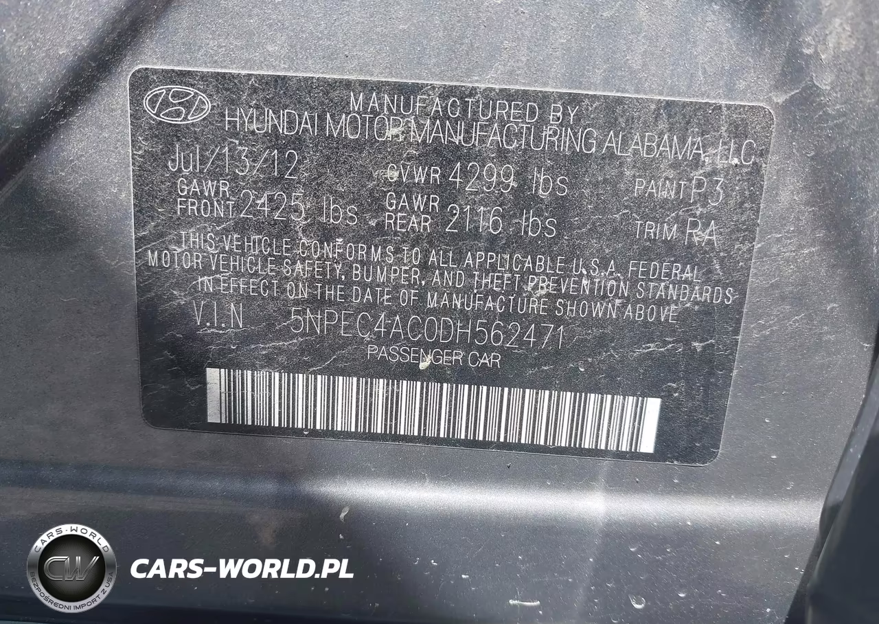 2013 Hyundai Sonata Se VIN:5NPEC4AC0DH562471 - 9