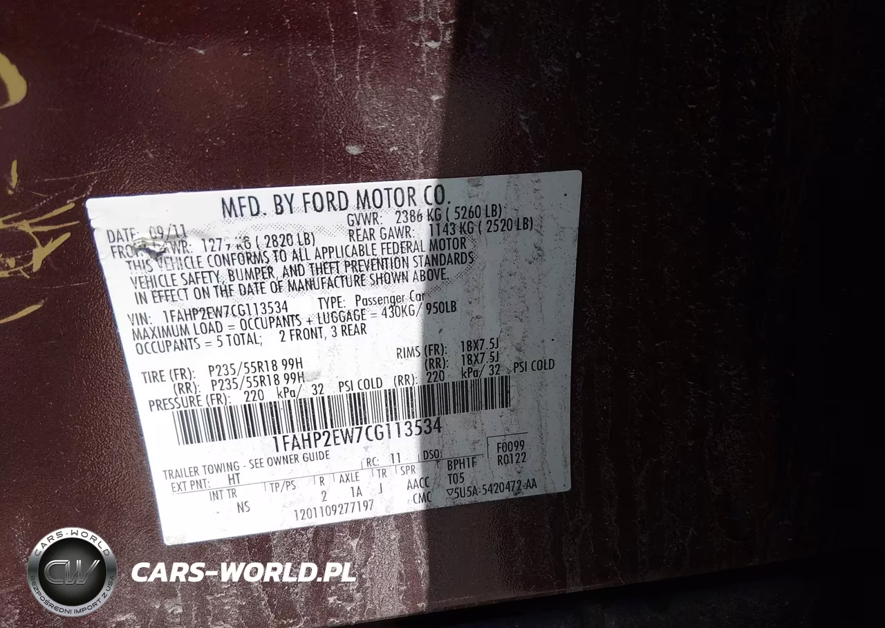 2012 Ford Taurus Sel VIN:1FAHP2EW7CG113534 - 9