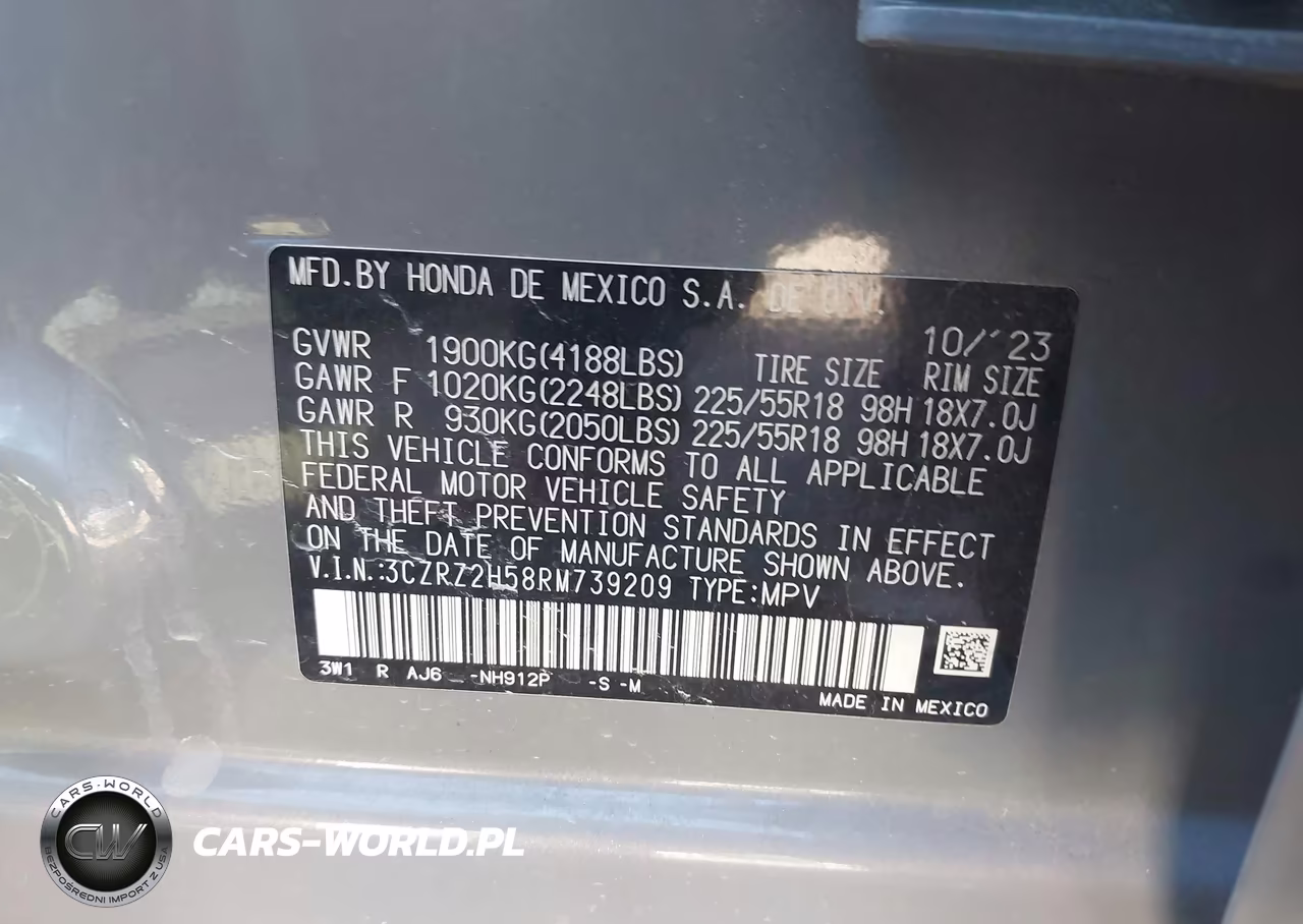 2024 Honda Hr-V Awd Sport-Awd Sport W-O Bsi VIN:3CZRZ2H58RM739209 - 9