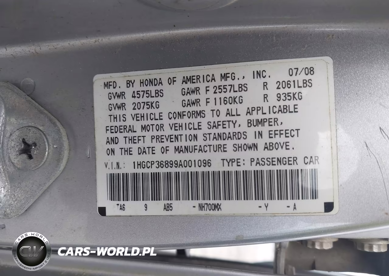 2009 Honda Accord 3.5 Ex-L VIN:1HGCP36899A001096 - 9