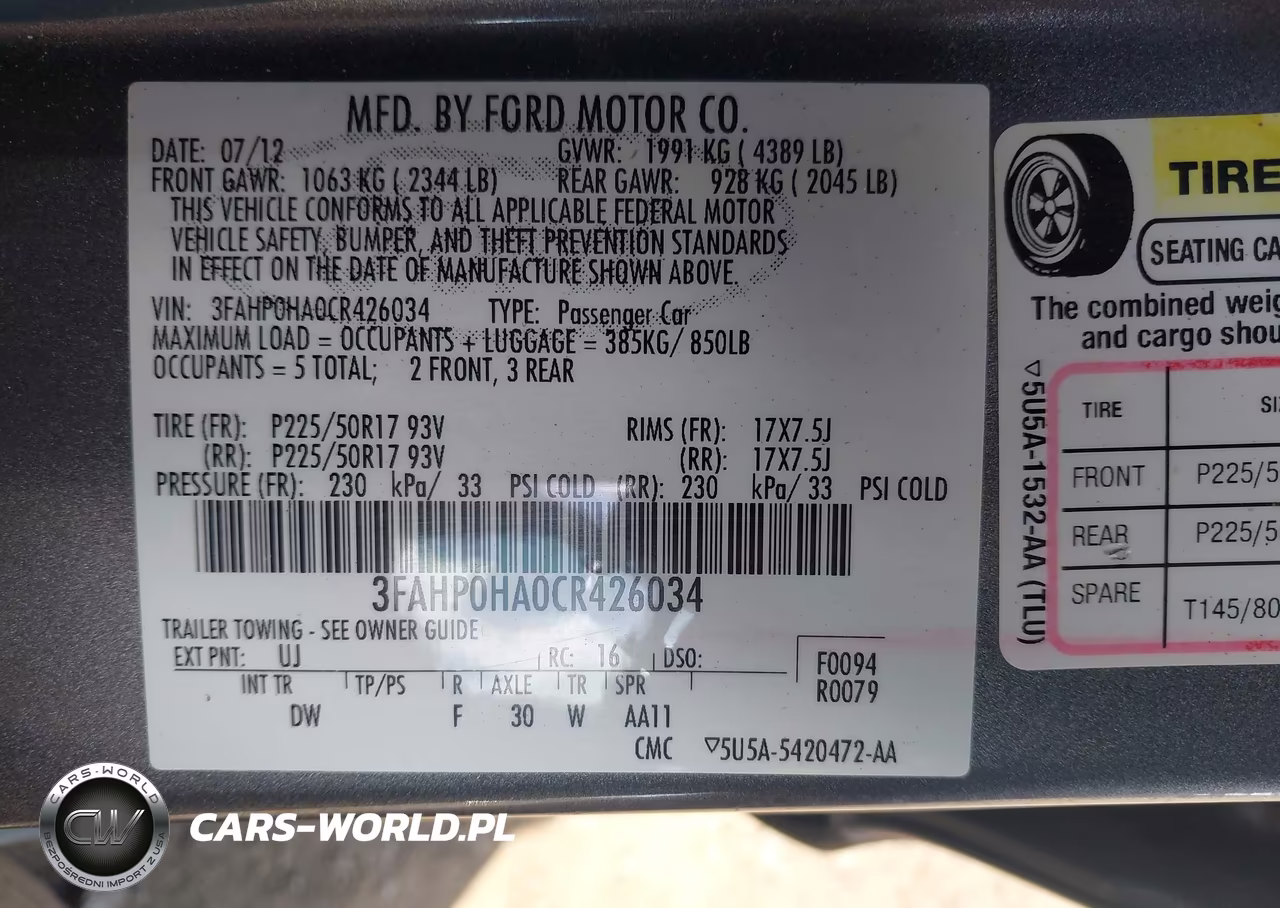 2012 Ford Fusion Se VIN:3FAHP0HA0CR426034 - 9