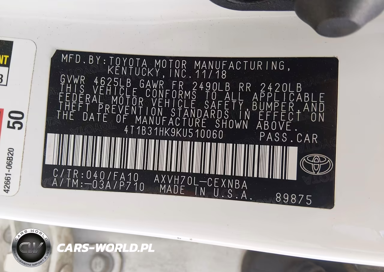 2019 Toyota Camry Hybrid Le VIN:4T1B31HK9KU510060 - 9