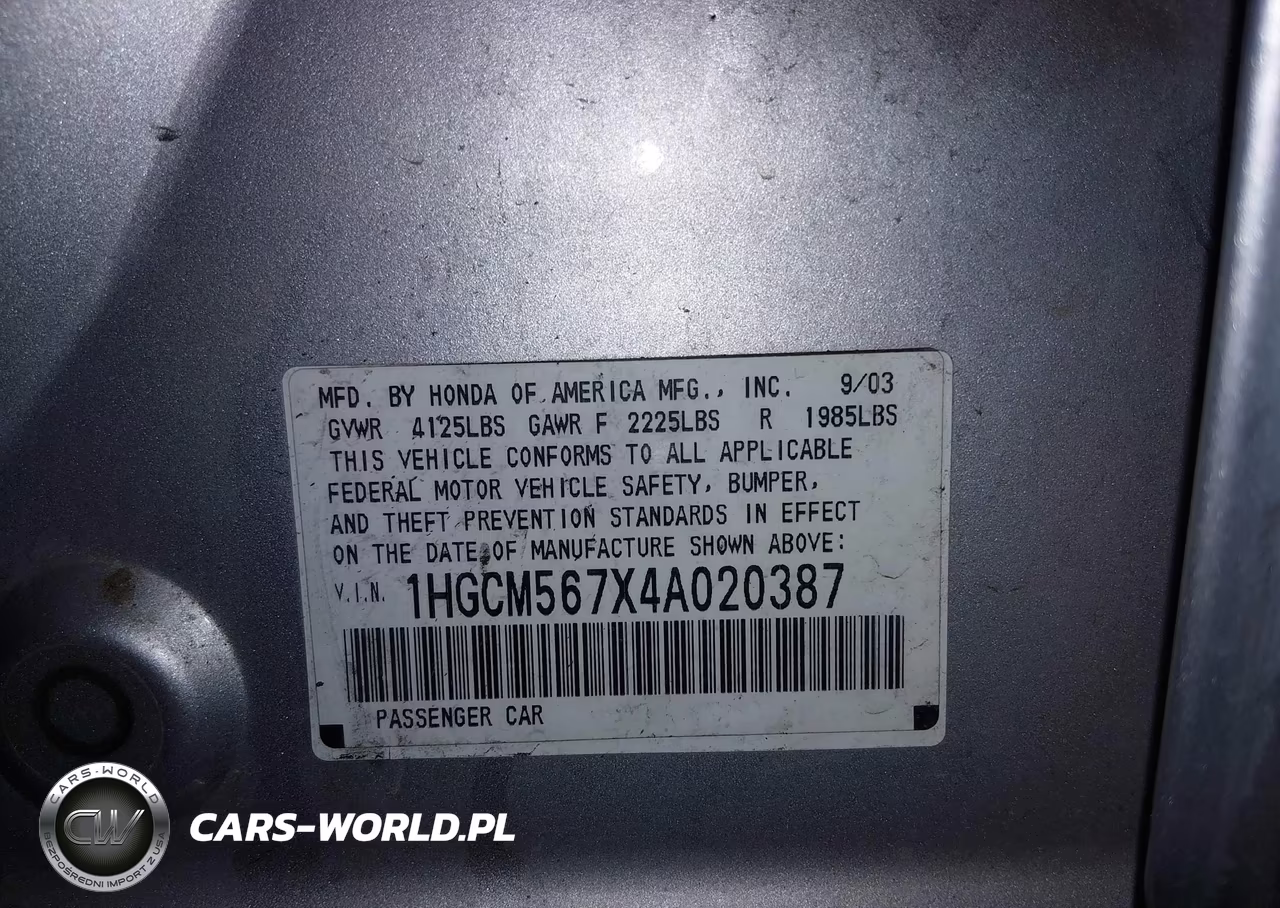 2004 Honda Accord 2.4 Ex VIN:1HGCM567X4A020387 - 9