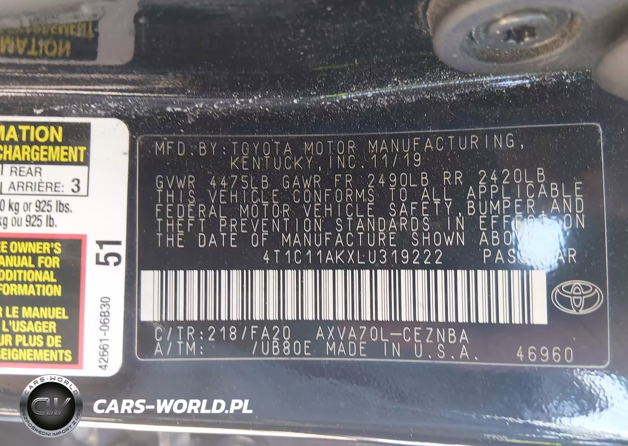 2020 Toyota Camry Le VIN:4T1C11AKXLU319222 - 9
