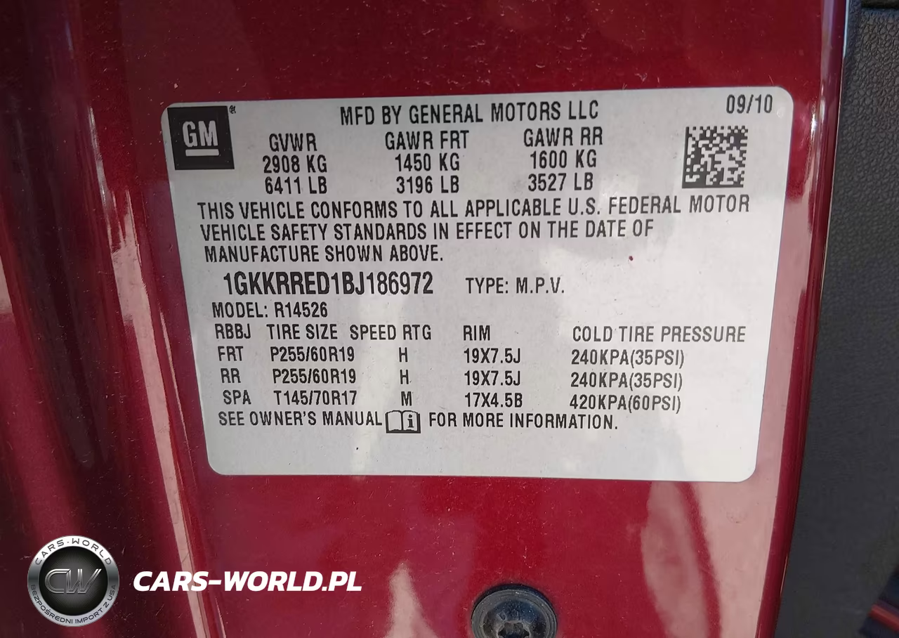 2011 GMC Acadia Slt-1 VIN:1GKKRRED1BJ186972 - 9