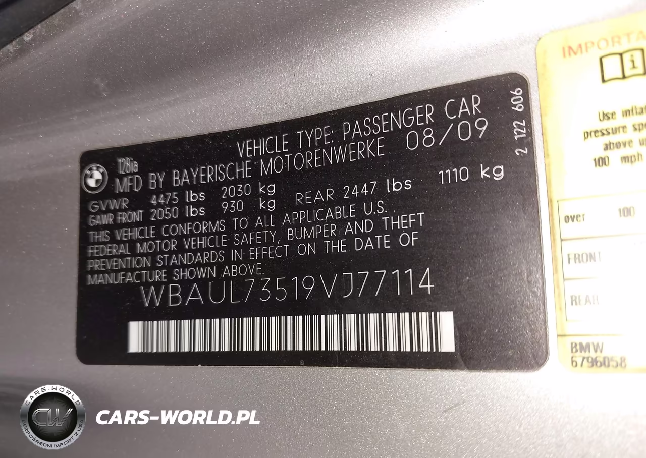 2009 BMW 128I VIN:WBAUL73519VJ77114 - 9