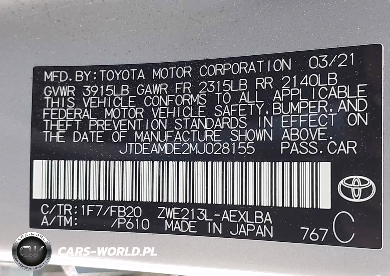 2021 Toyota Corolla Hybrid Le VIN:JTDEAMDE2MJ028155 - 9