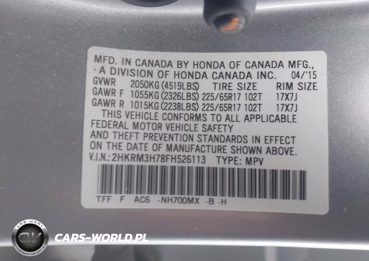 2015 Honda Cr-V Ex-L VIN:2HKRM3H78FH526113 - 9