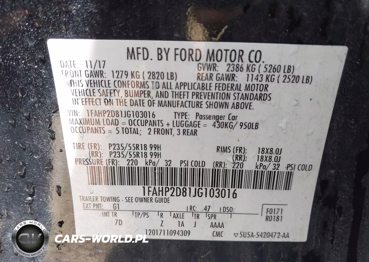 2018 Ford Taurus Se VIN:1FAHP2D81JG103016 - 9