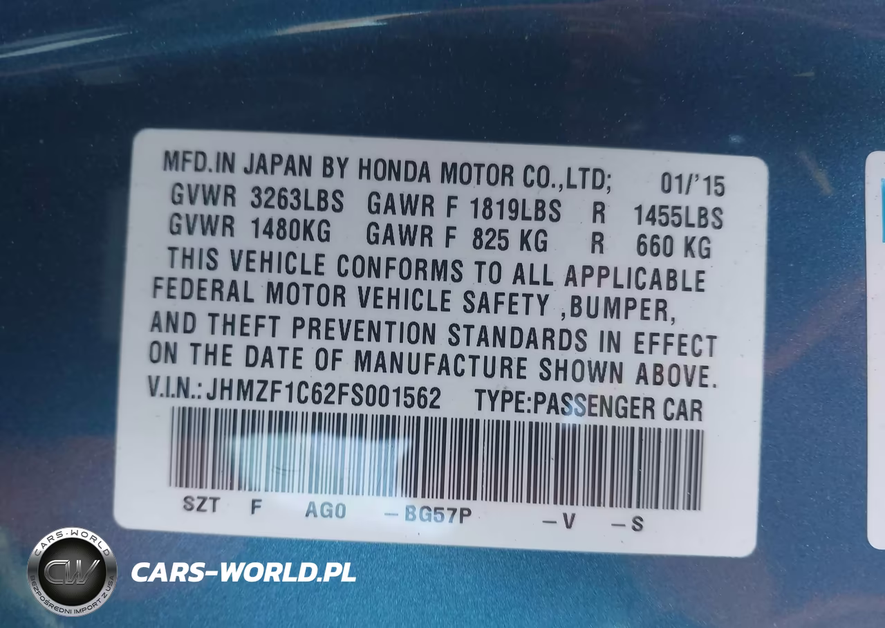 2015 Honda Cr-Z Ex VIN:JHMZF1C62FS001562 - 9