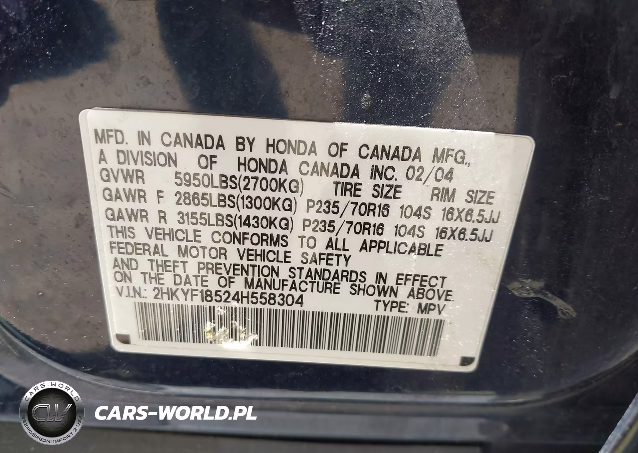 2004 Honda Pilot Ex-L VIN:2HKYF18524H558304 - 9