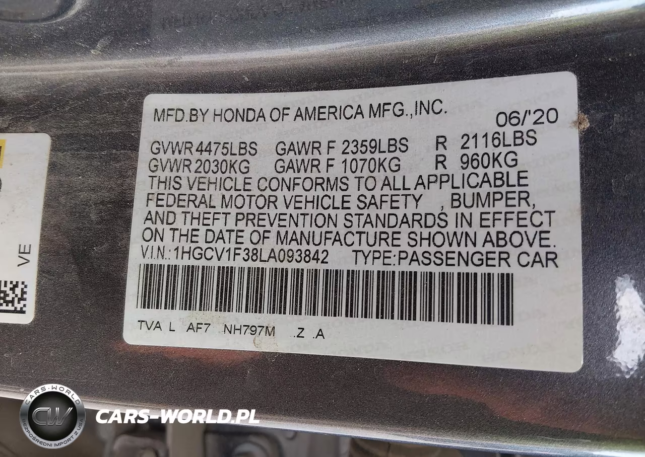 2020 Honda Accord Sport VIN:1HGCV1F38LA093842 - 9