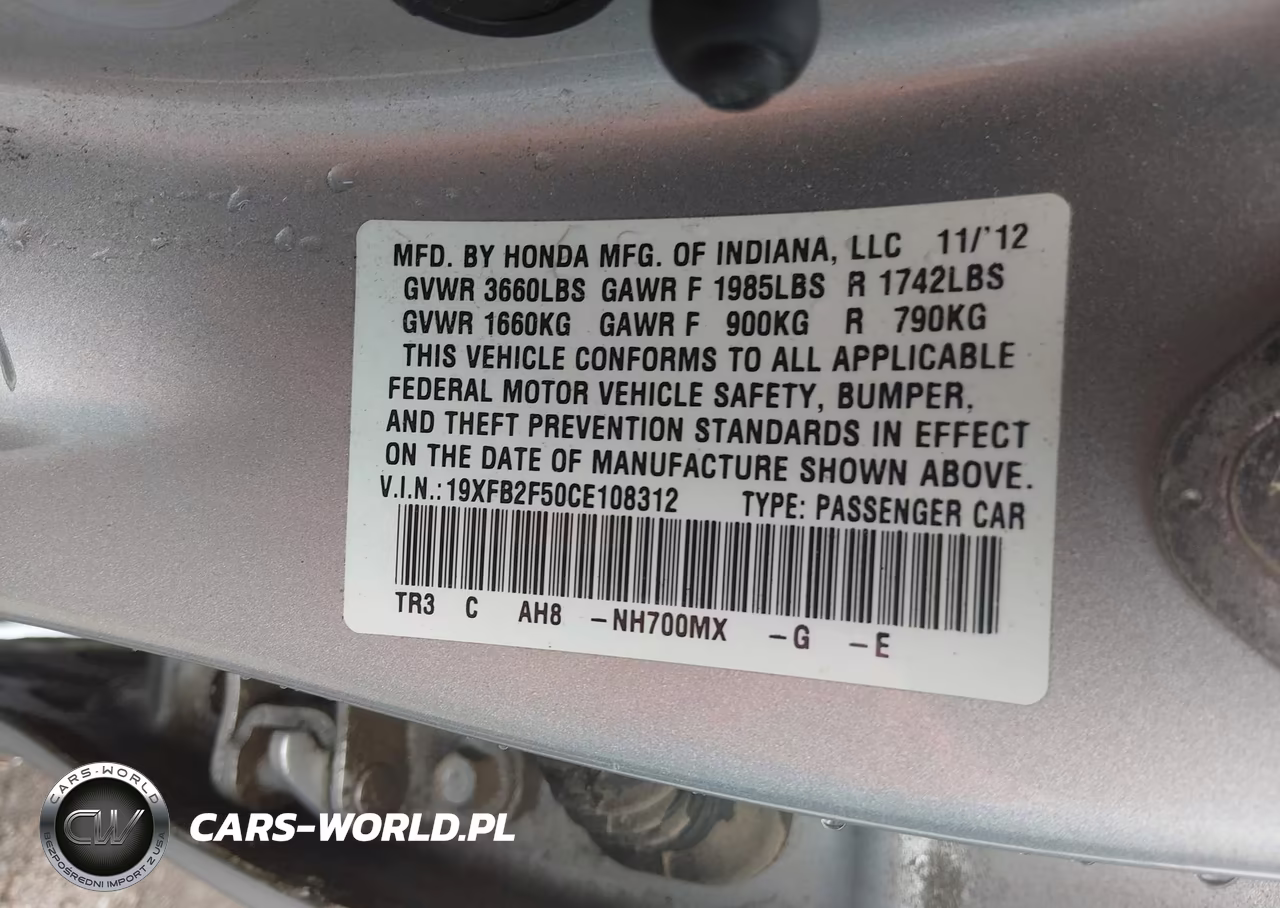 2012 Honda Civic Lx VIN:19XFB2F50CE108312 - 9