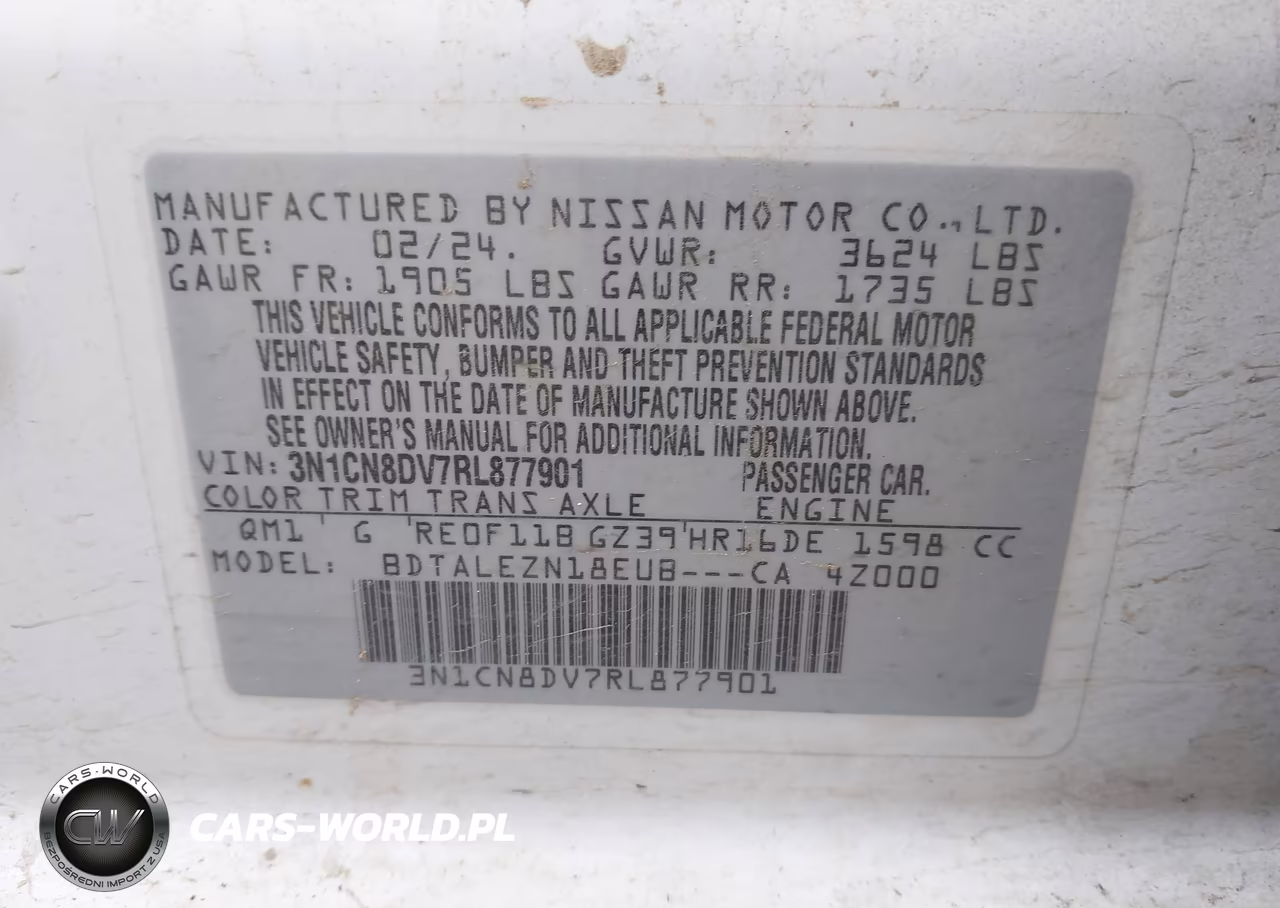2024 Nissan Versa 1.6 S VIN:3N1CN8DV7RL877901 - 9