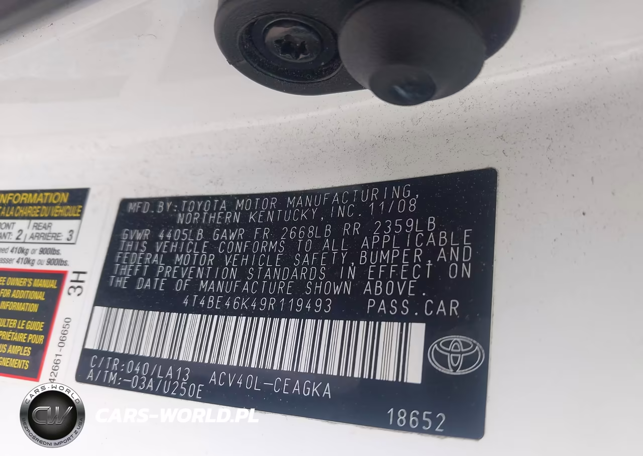 2009 Toyota Camry Xle VIN:4T4BE46K49R119493 - 9