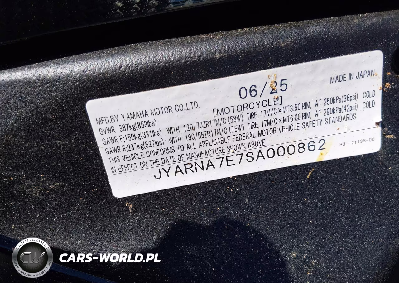 2025 Yamaha Yzf1000 VIN:JYARNA7E7SA000862 - 10