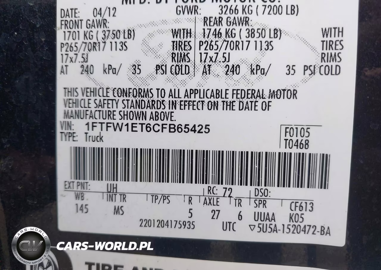 2012 Ford F-150 Xlt VIN:1FTFW1ET6CFB65425 - 9