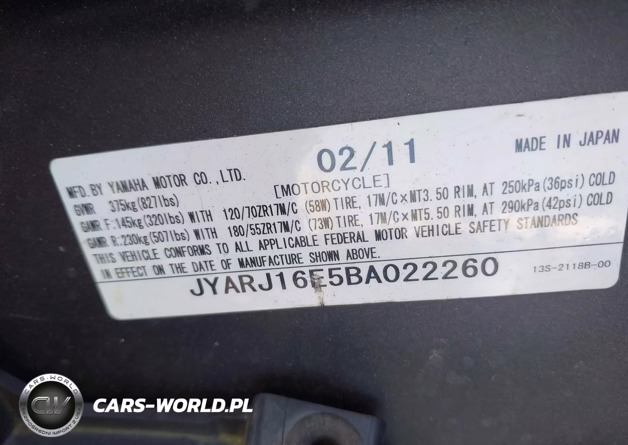 2011 Yamaha Yzfr6 VIN:JYARJ16E5BA022260 - 10