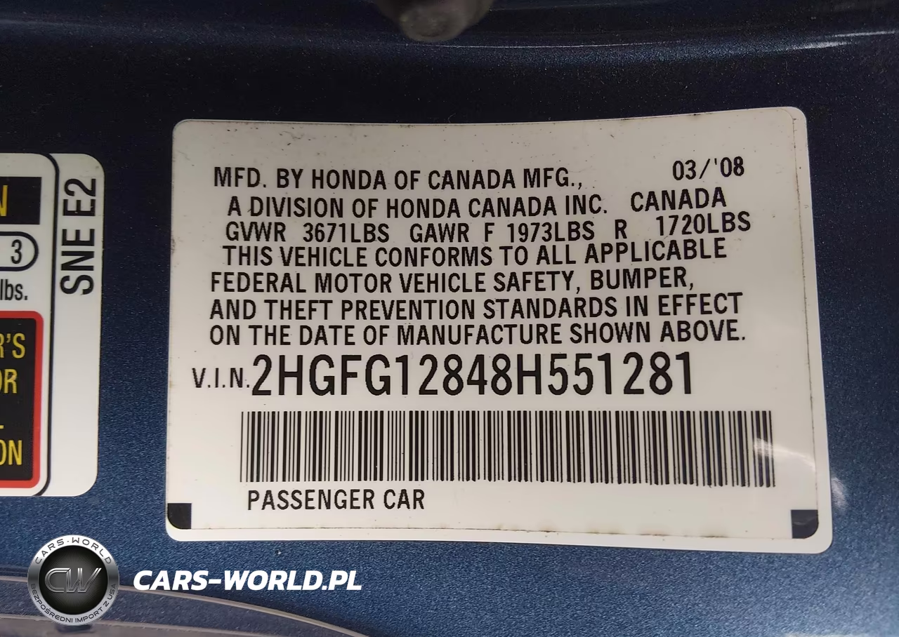 2008 Honda Civic Ex VIN:2HGFG12848H551281 - 9