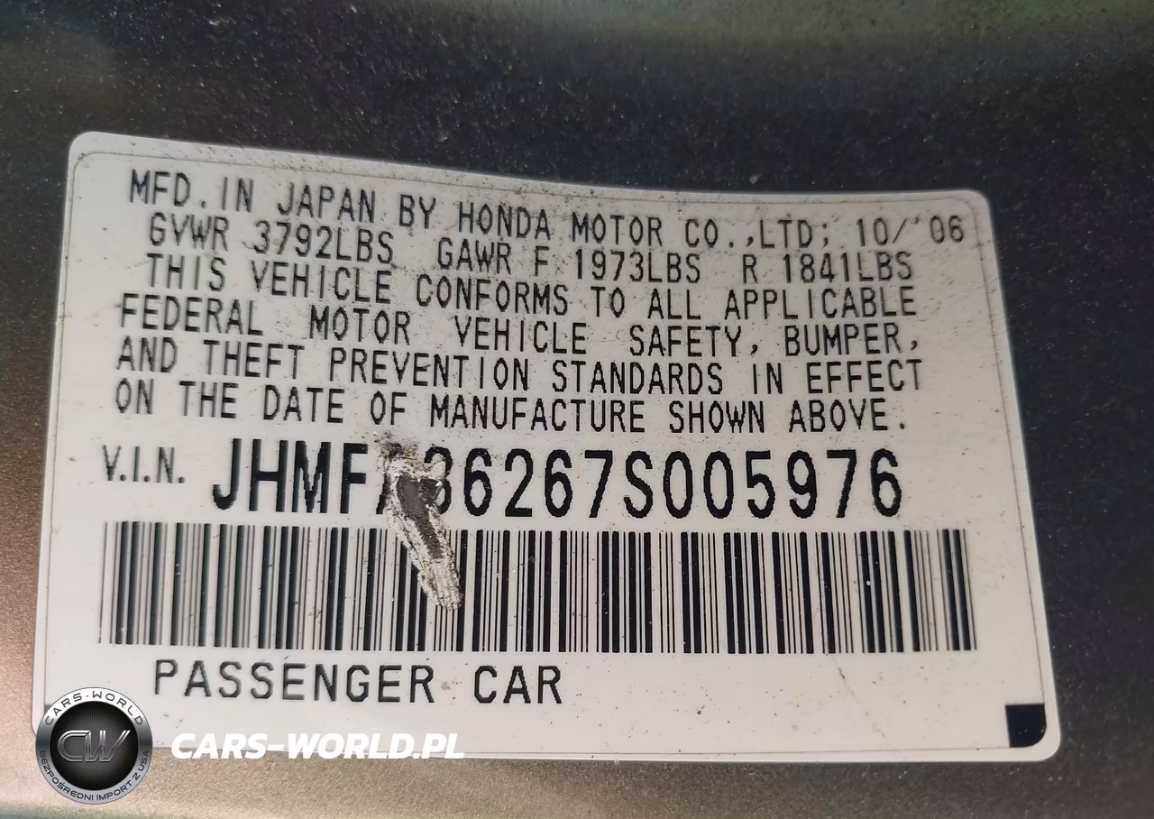 2007 Honda Civic Hybrid VIN:JHMFA36267S005976 - 9