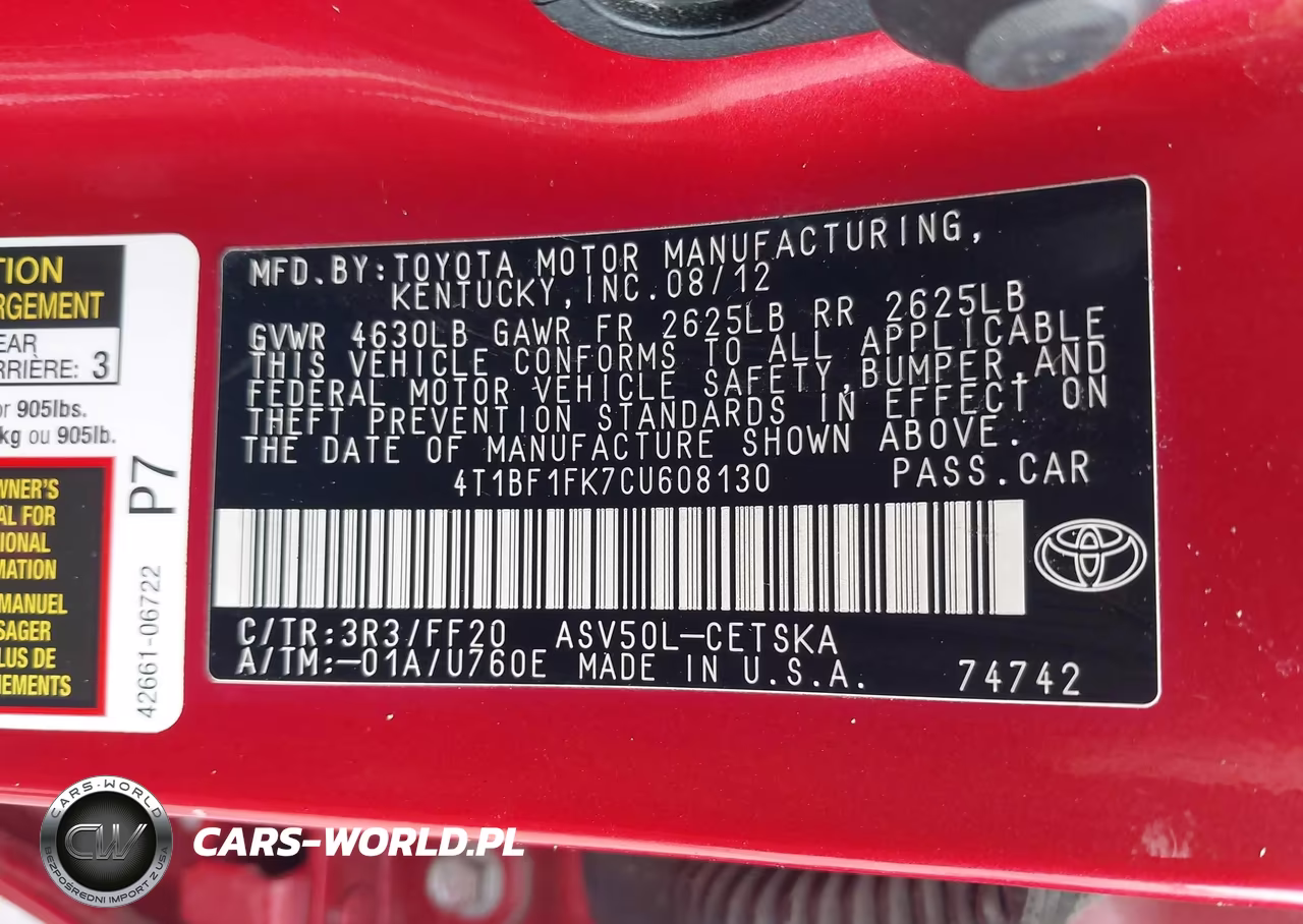 2012 Toyota Camry Se VIN:4T1BF1FK7CU608130 - 9