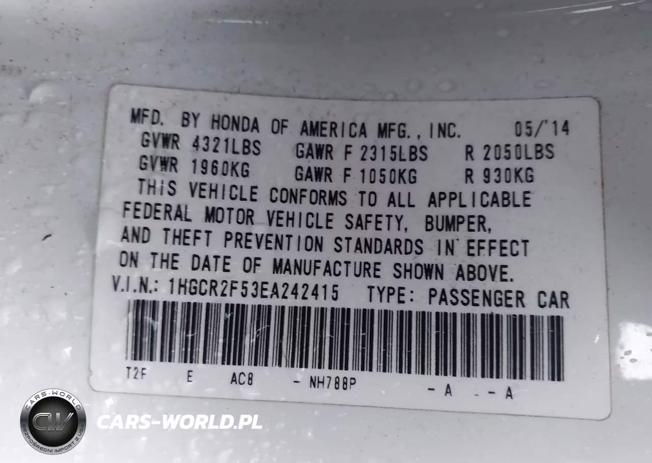2014 Honda Accord Sport VIN:1HGCR2F53EA242415 - 9