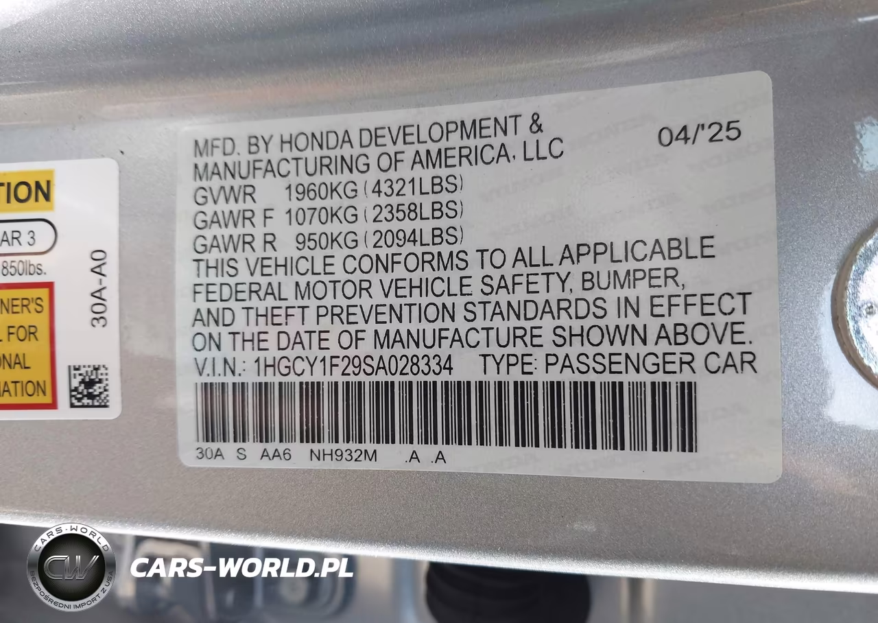 2025 Honda Accord Lx VIN:1HGCY1F29SA028334 - 9